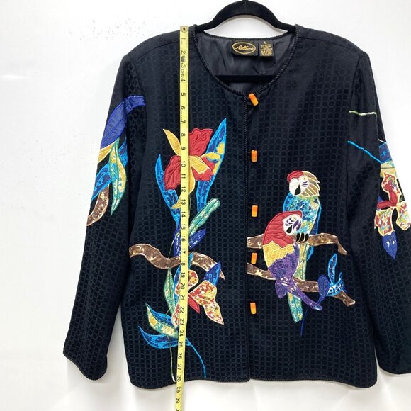Allure Black Jacket, Size Large, Embroidered Applique Tropical Birds‎ Flowers - Picture 12 of 14